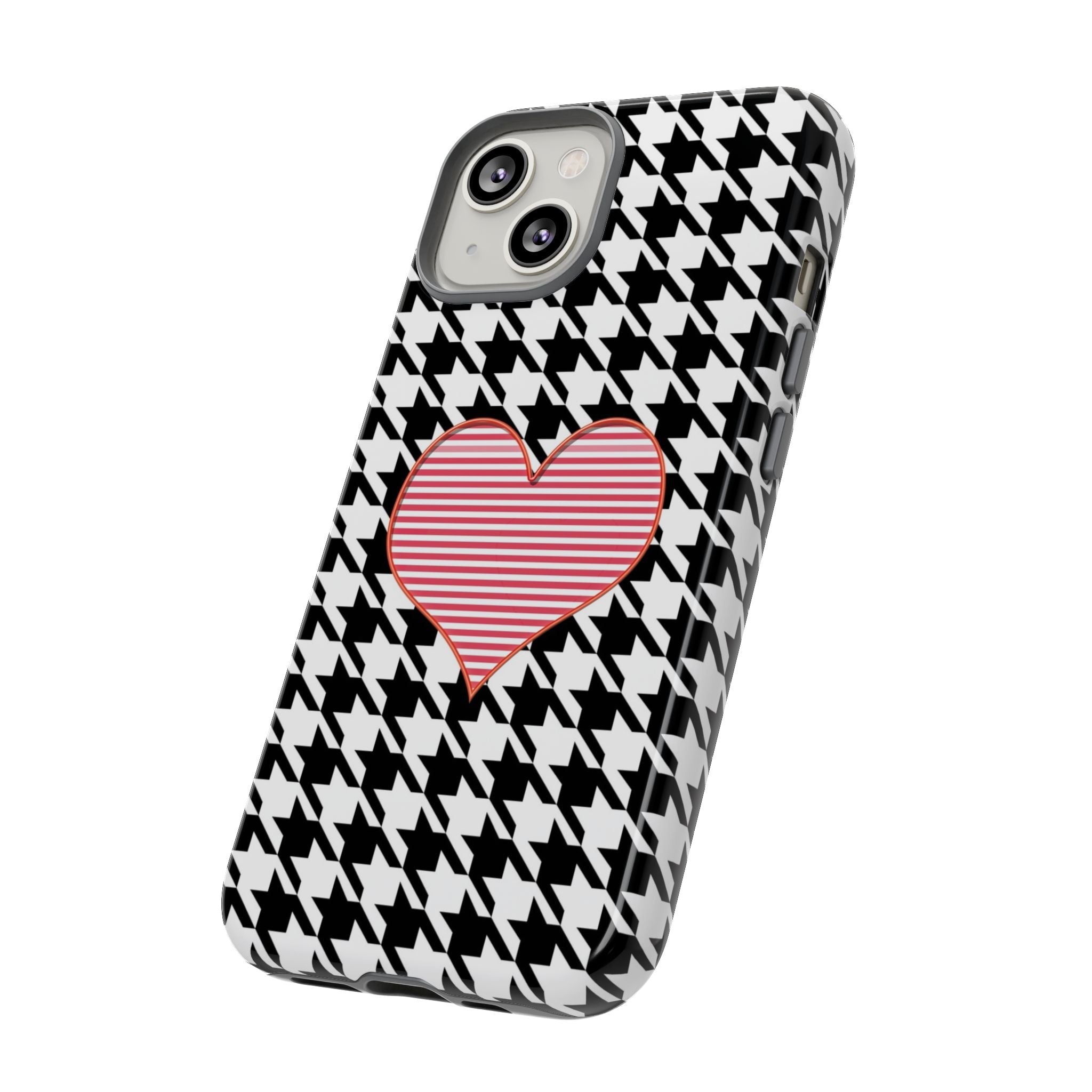 iPhone Case Tough Cases - Houndstooth #101 Pink Heart