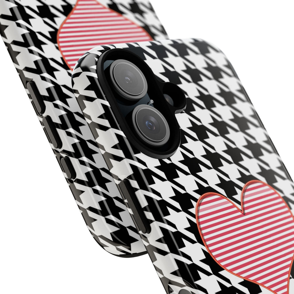 iPhone Case Tough Cases - Houndstooth #101 Pink Heart