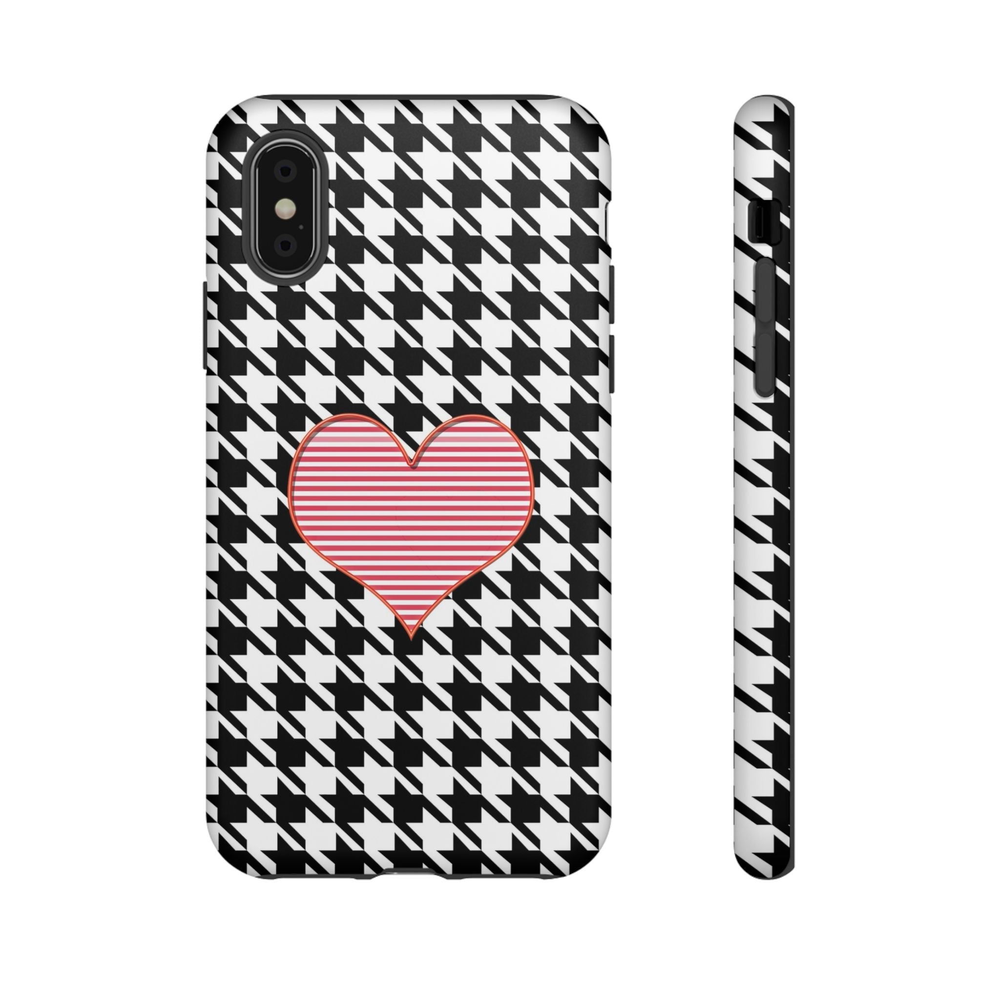 iPhone Case Tough Cases - Houndstooth #101 Pink Heart