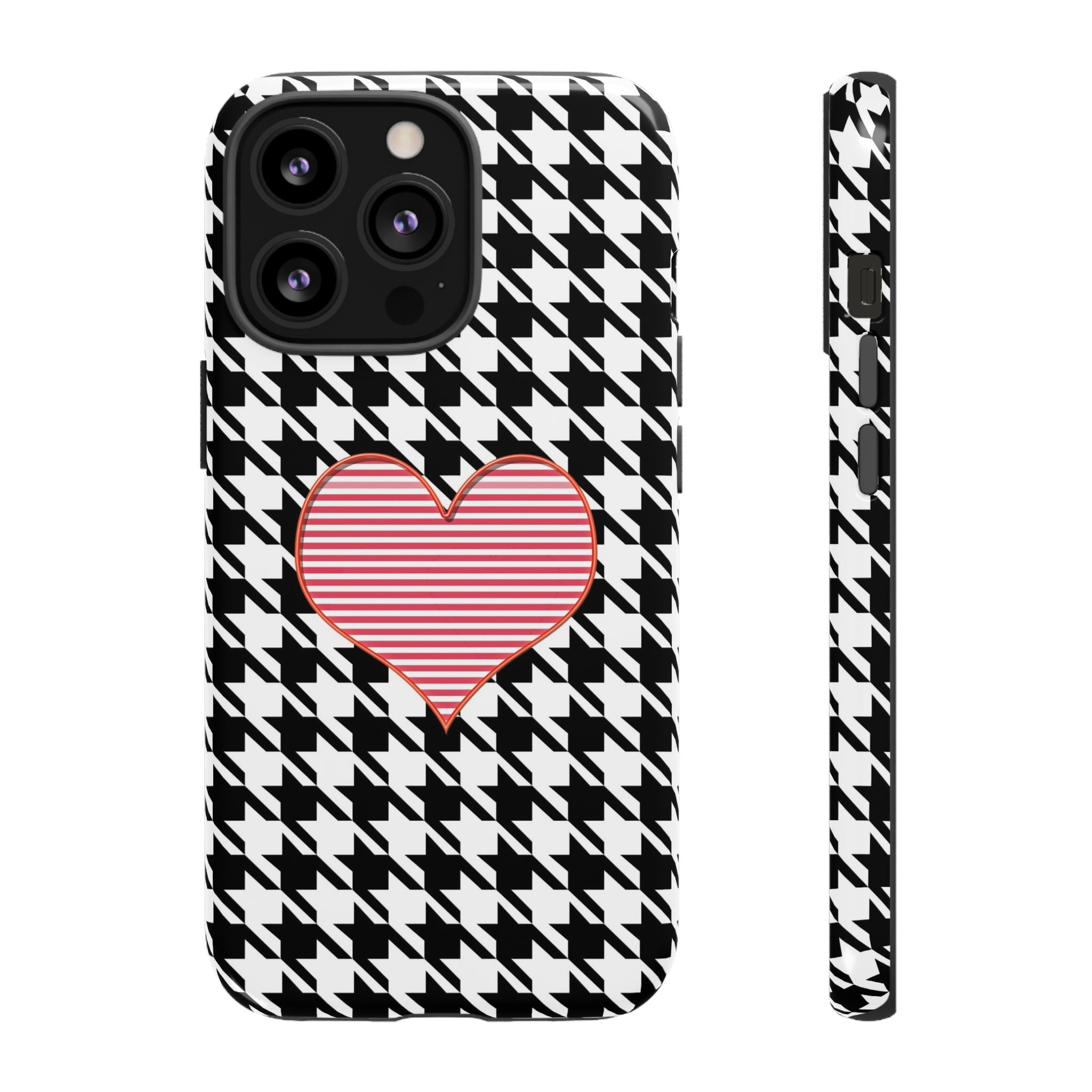 iPhone Case Tough Cases - Houndstooth #101 Pink Heart