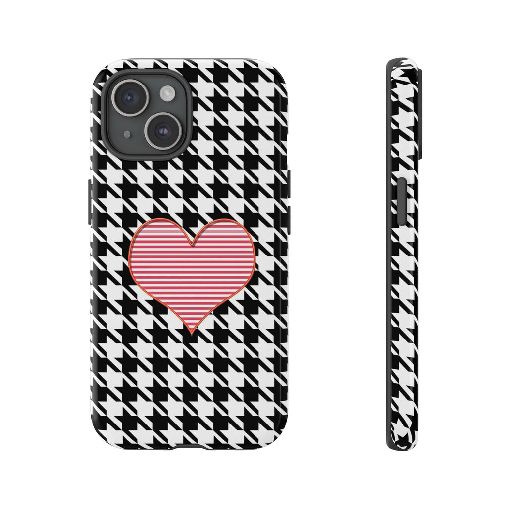 iPhone Case Tough Cases - Houndstooth #101 Pink Heart
