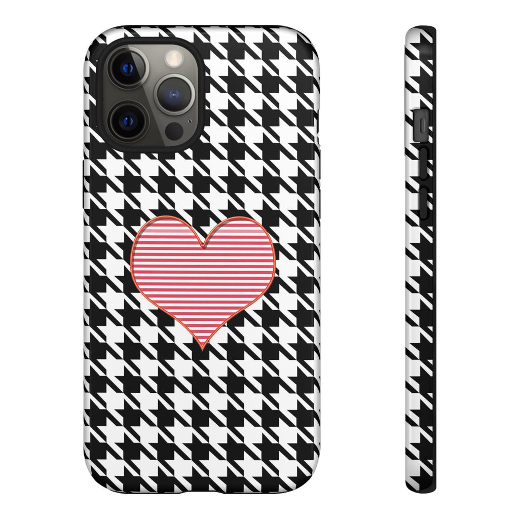 iPhone Case Tough Cases - Houndstooth #101 Pink Heart