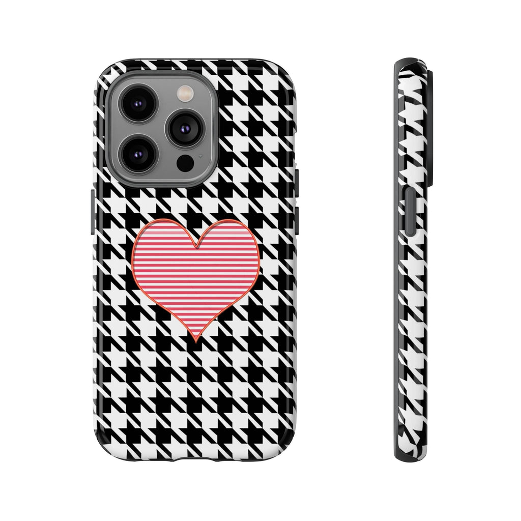 iPhone Case Tough Cases - Houndstooth #101 Pink Heart