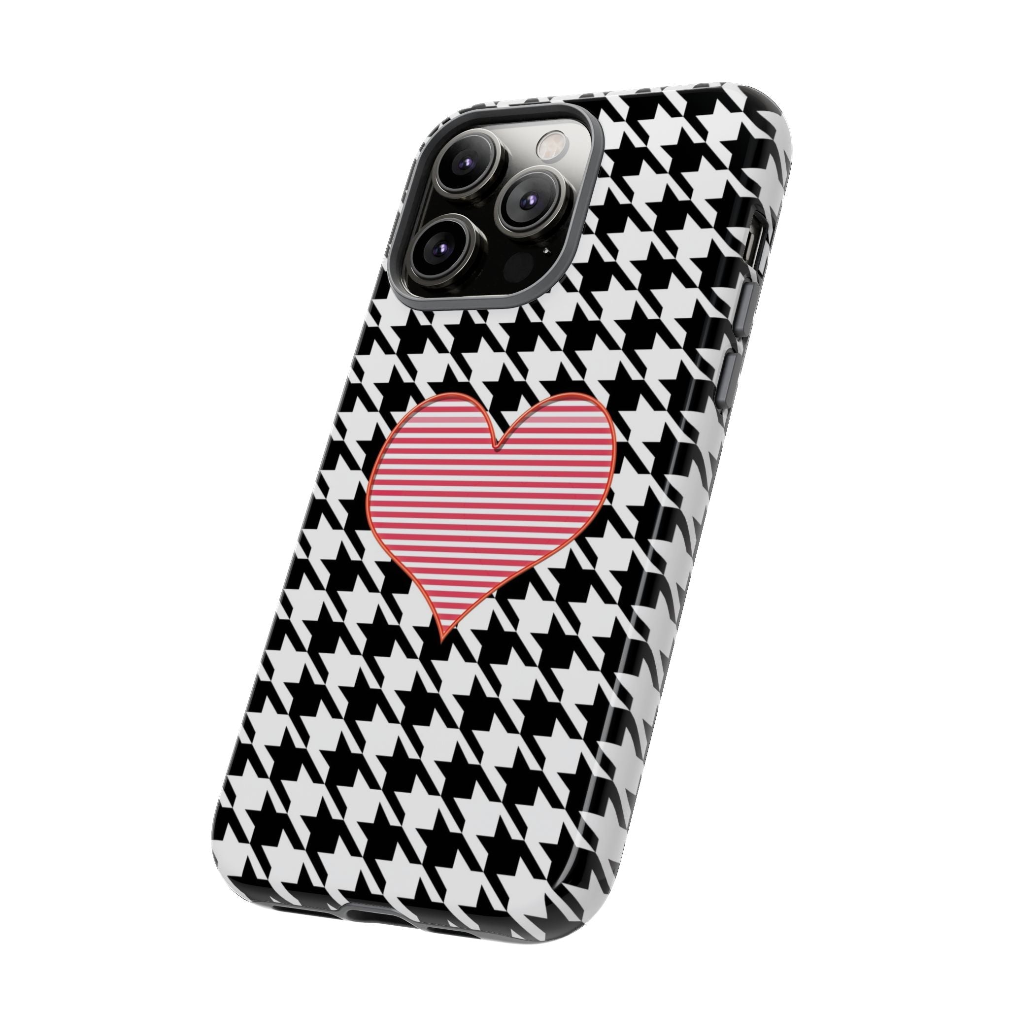 iPhone Case Tough Cases - Houndstooth #101 Pink Heart