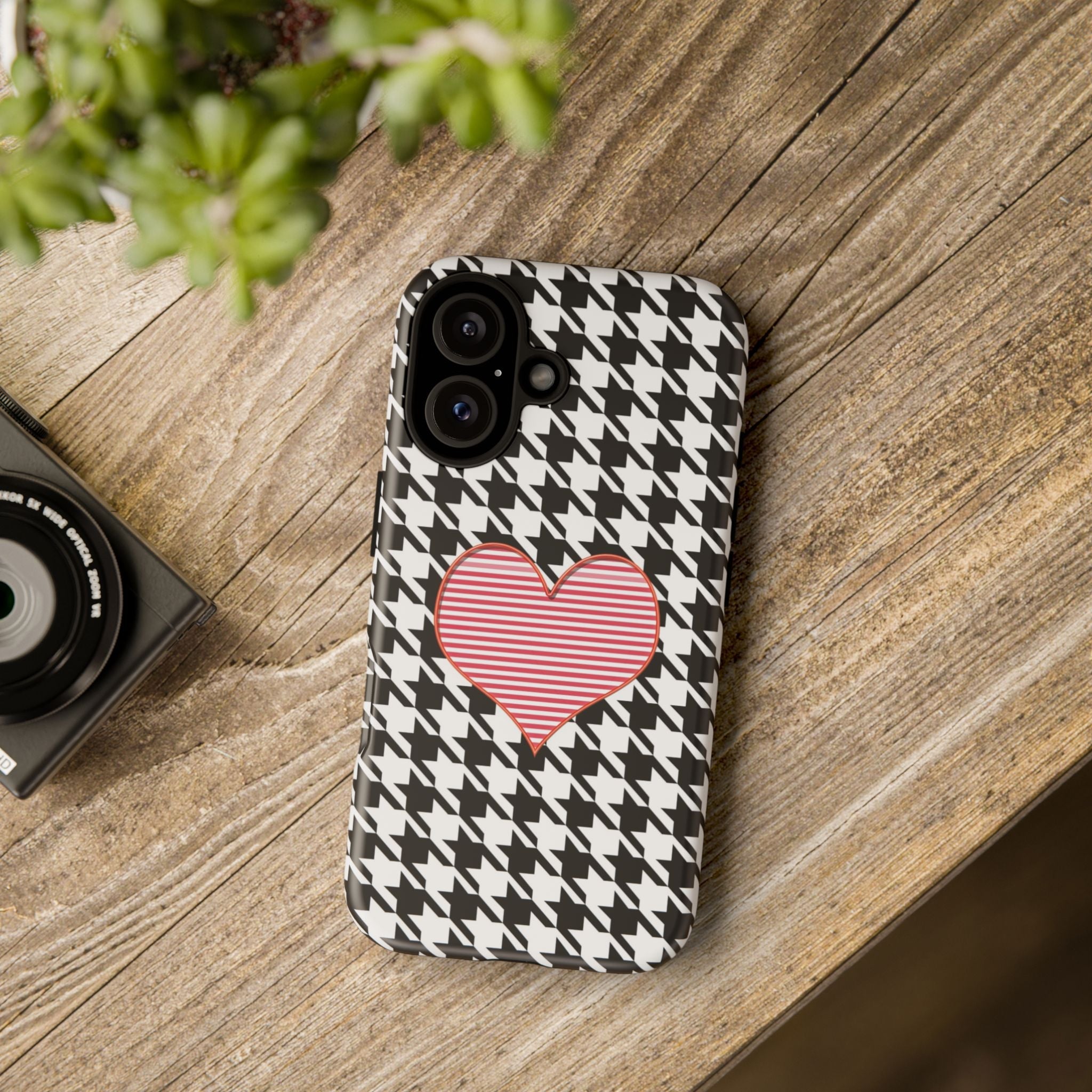 iPhone Case Tough Cases - Houndstooth #101 Pink Heart
