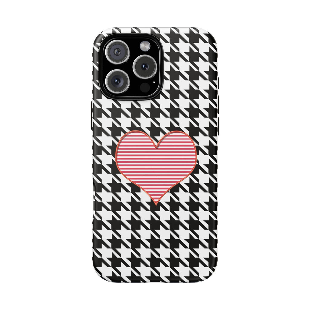 iPhone Case Tough Cases - Houndstooth #101 Pink Heart