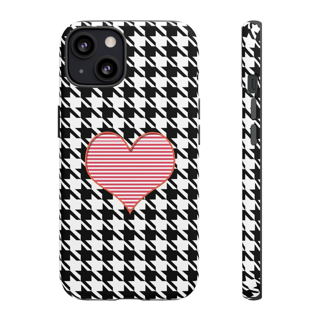 iPhone Case Tough Cases - Houndstooth #101 Pink Heart