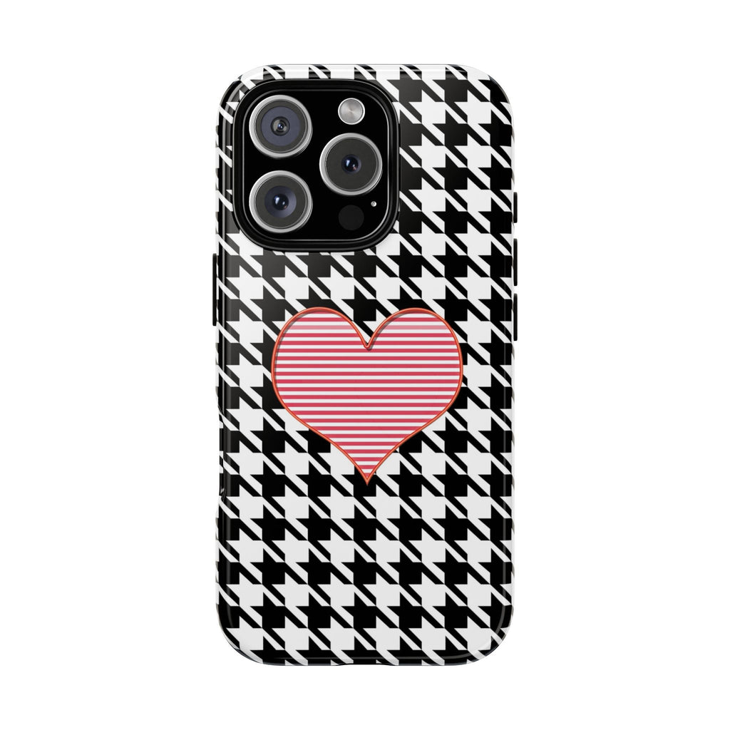 iPhone Case Tough Cases - Houndstooth #101 Pink Heart