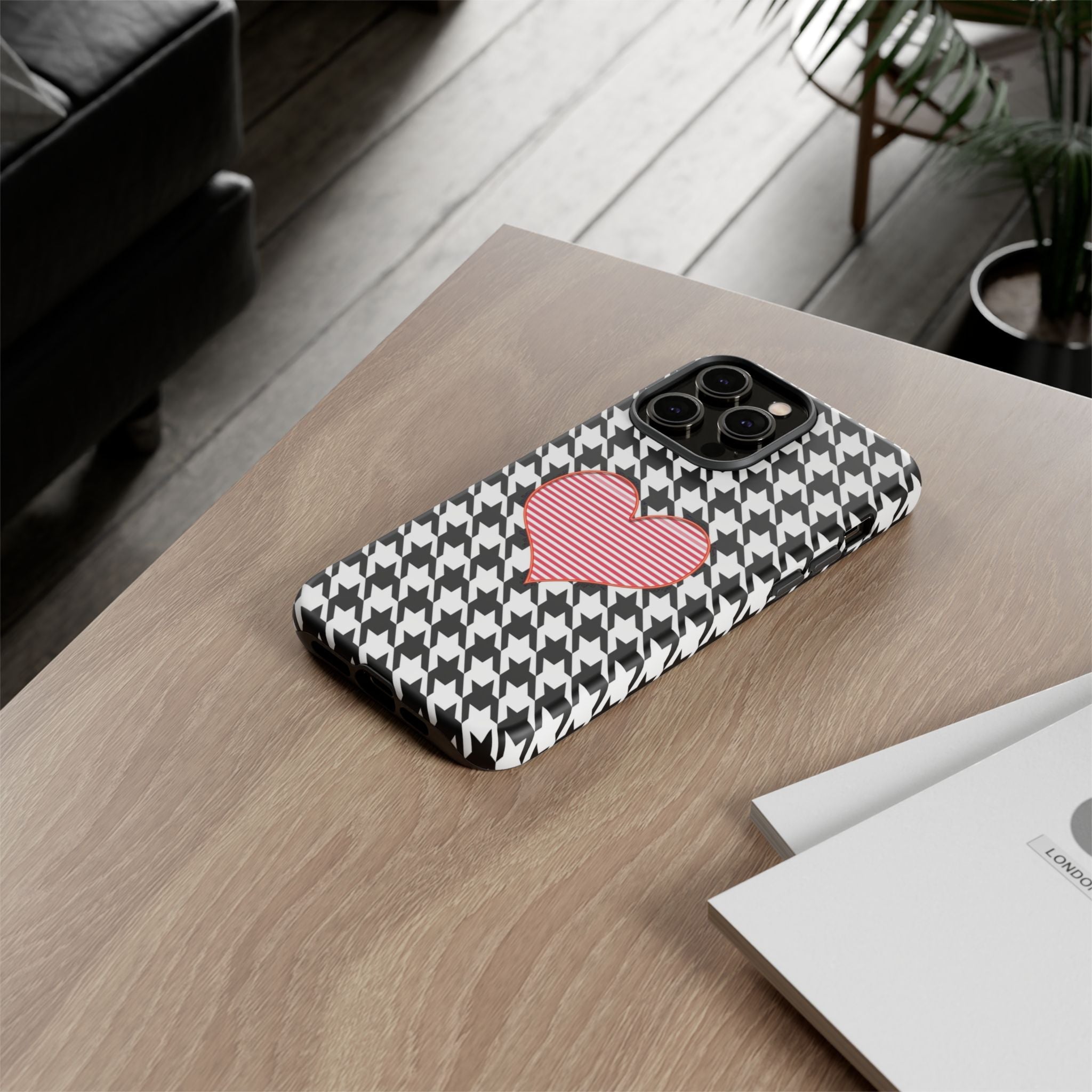 iPhone Case Tough Cases - Houndstooth #101 Pink Heart
