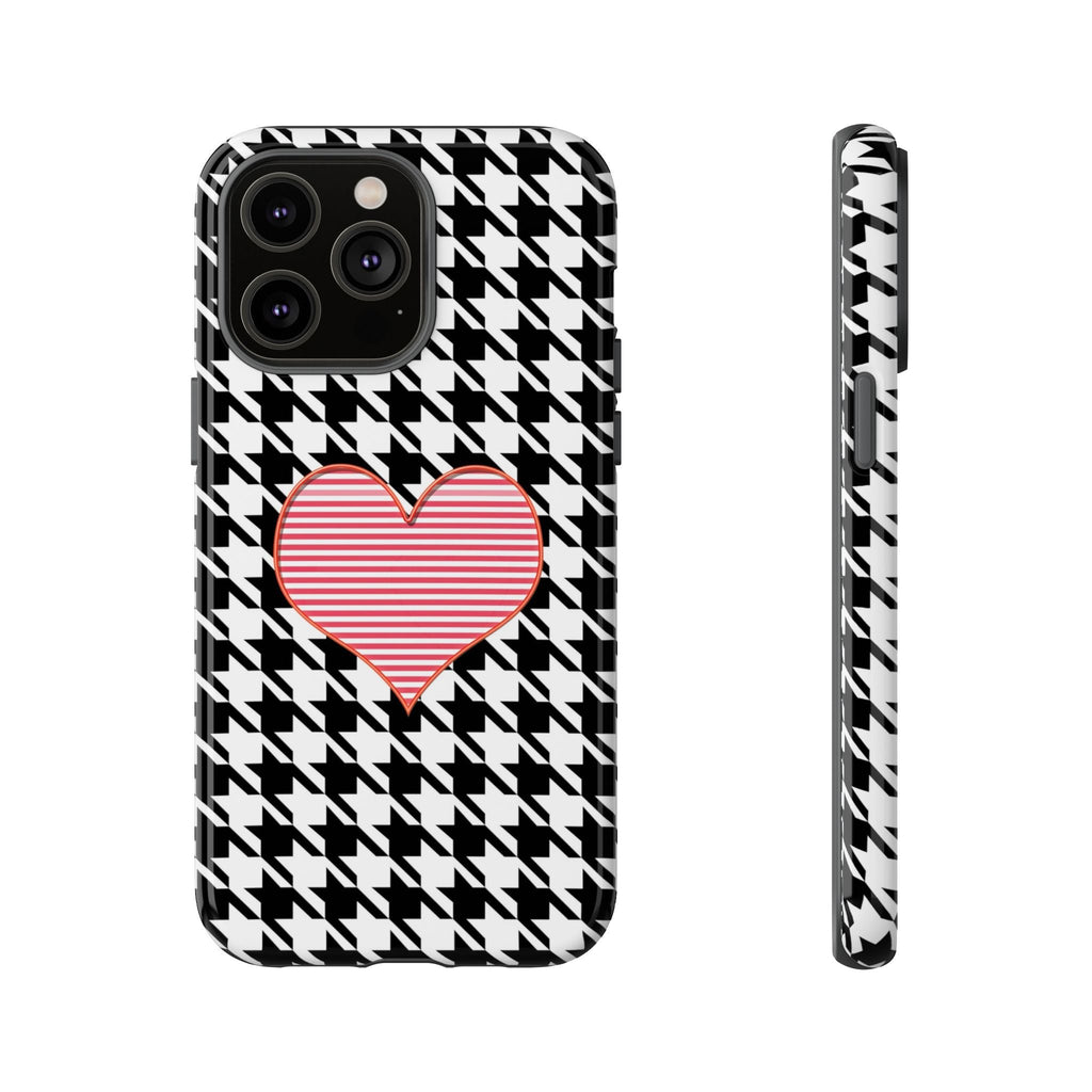 iPhone Case Tough Cases - Houndstooth #101 Pink Heart