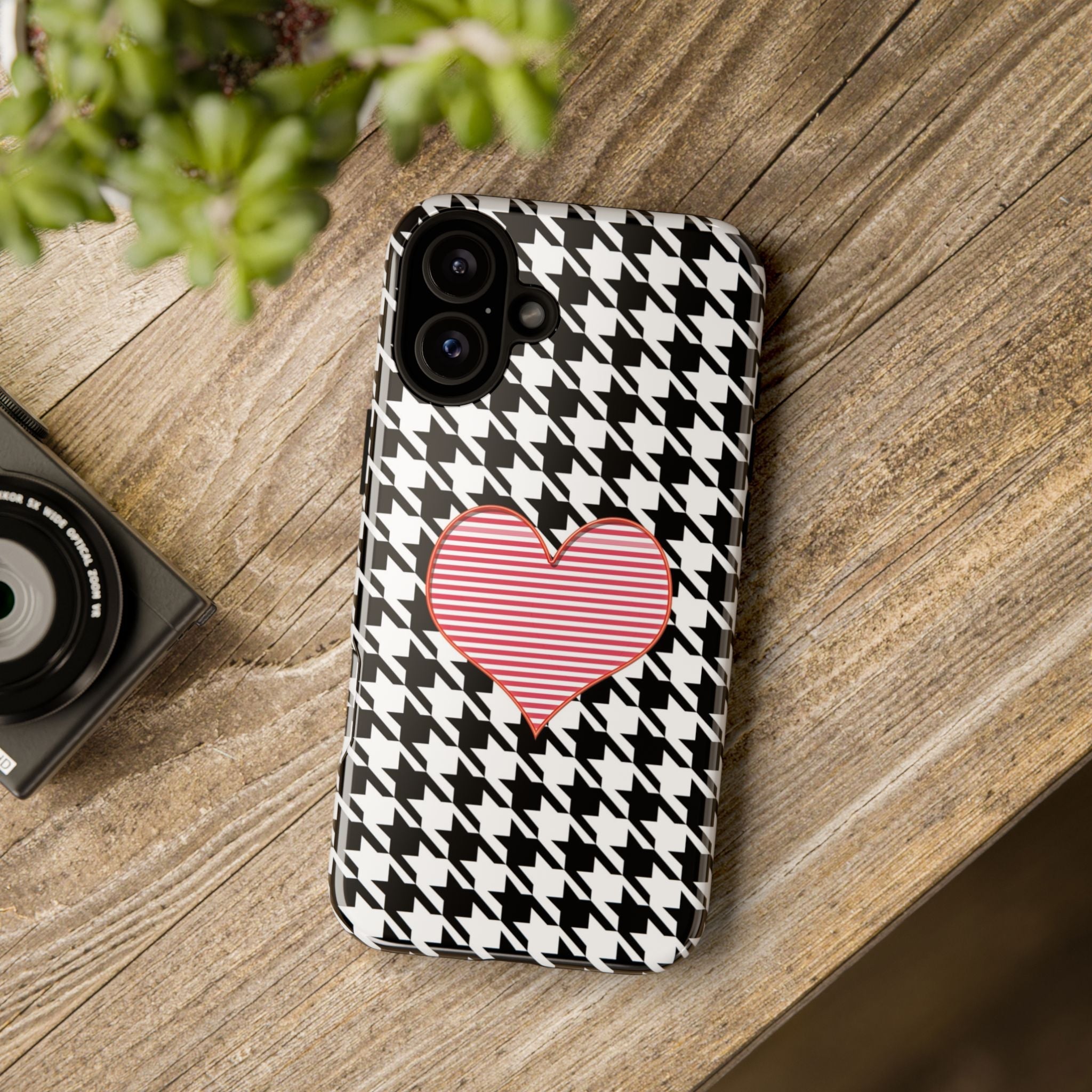 iPhone Case Tough Cases - Houndstooth #101 Pink Heart