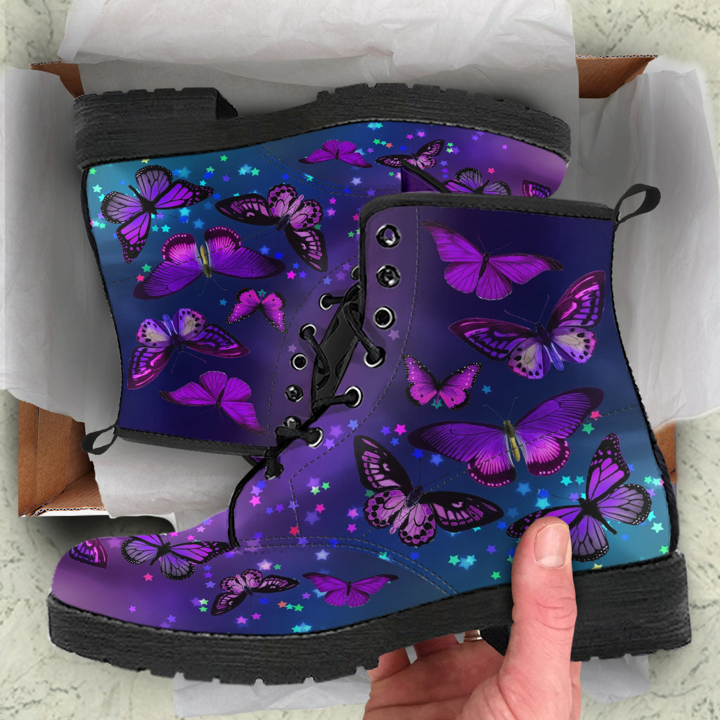 Purple Boots Butterfly Shoes #104 Purple | Combat Boots