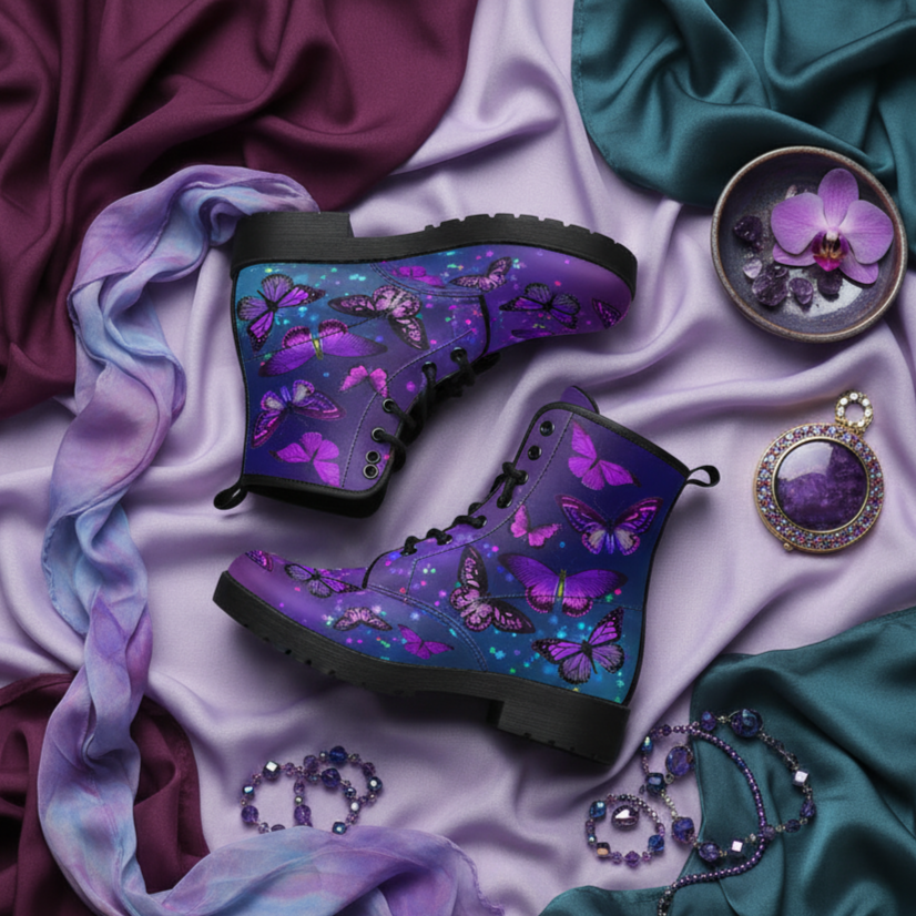 Purple Boots Butterfly Shoes #104 Purple | Combat Boots