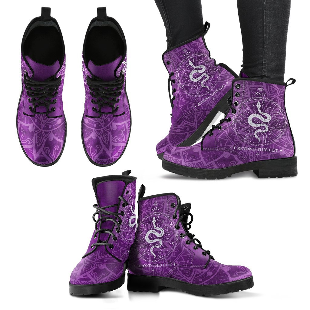 Purple Combat Boots - Snake Boots | Purple Boots for Women
