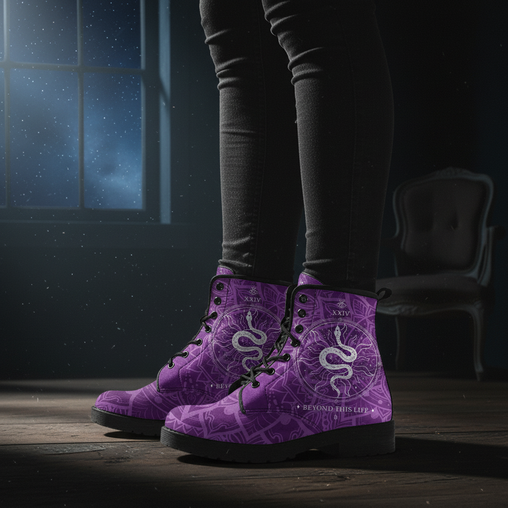 Purple Combat Boots - Snake Boots | Purple Boots for Women, Vegan Leather Lace Up Boots Women, Handmade Lace Up Boots, Women's Boots, Custom Shoes