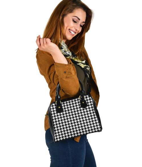 Shoulder Bag - Classic Black and White Houndstooth | Vegan