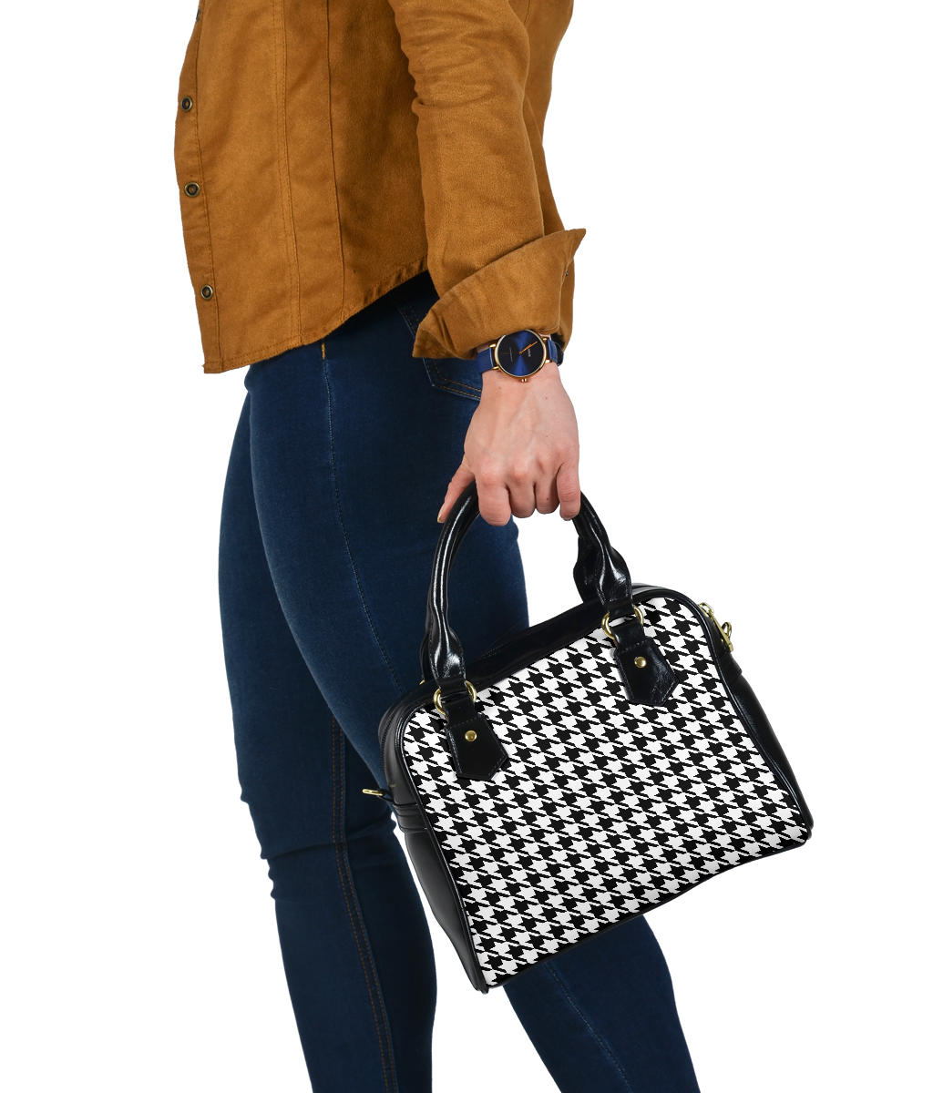 Shoulder Bag - Classic Black and White Houndstooth | Vegan