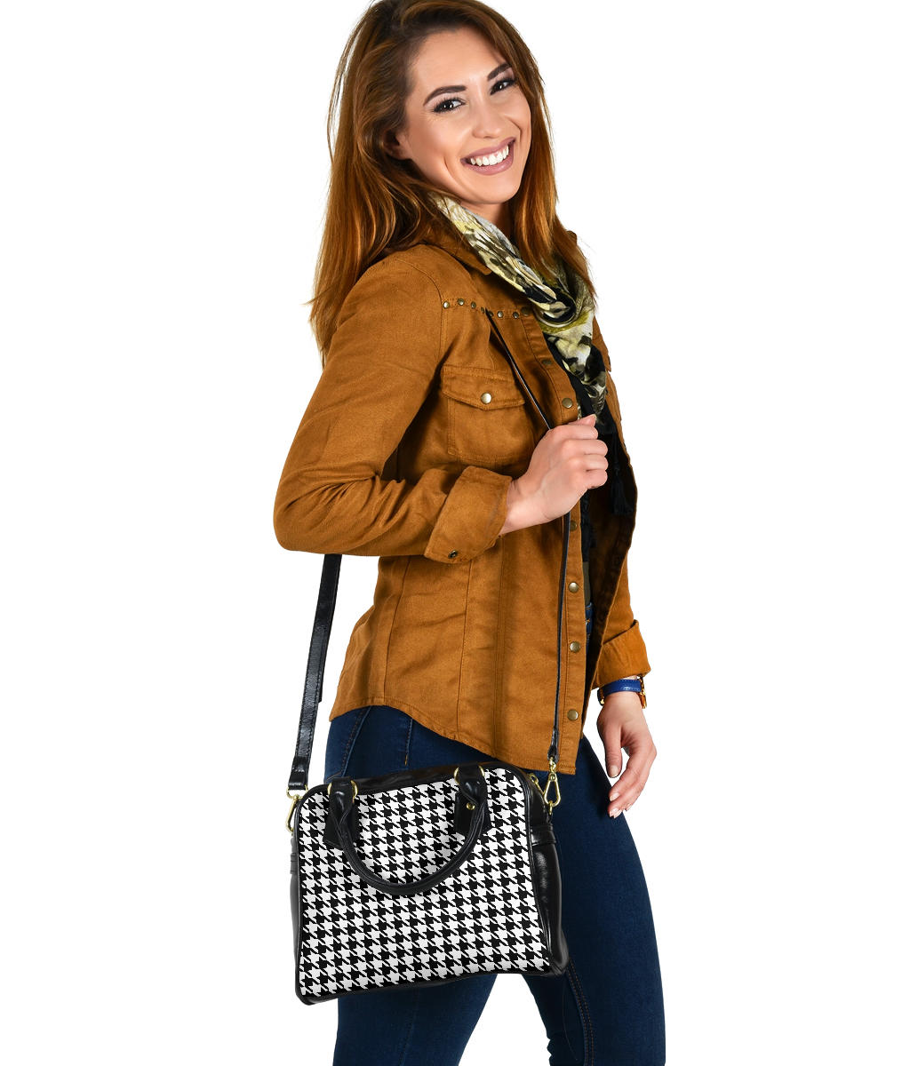 Shoulder Bag - Classic Black and White Houndstooth | Vegan