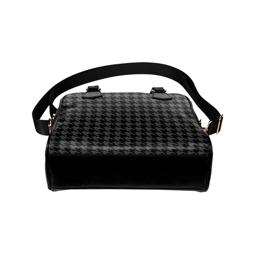 Shoulder Handbag-Classic Black Houndstooth Vegan Leather