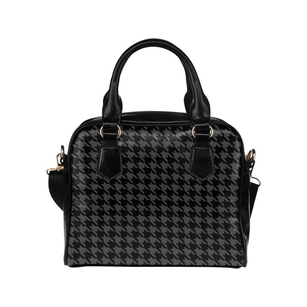 Shoulder Handbag-Classic Black Houndstooth Vegan Leather