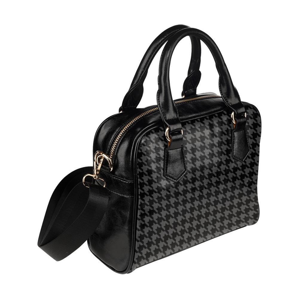 Shoulder Handbag-Classic Black Houndstooth Vegan Leather