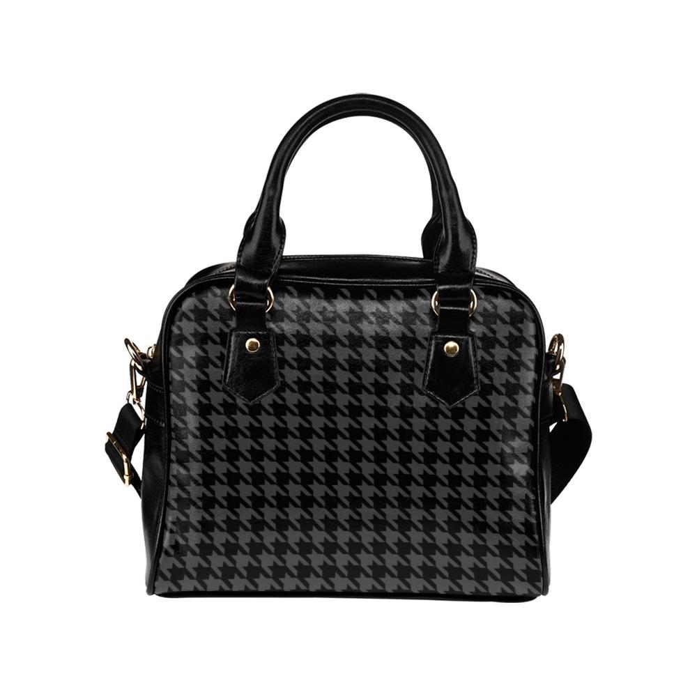 Shoulder Handbag-Classic Black Houndstooth Vegan Leather