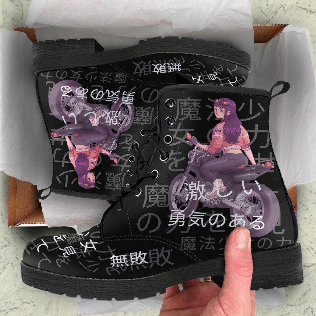 Anime Boots 7-Black Combat Boots Anime Custom Shoes Vegan