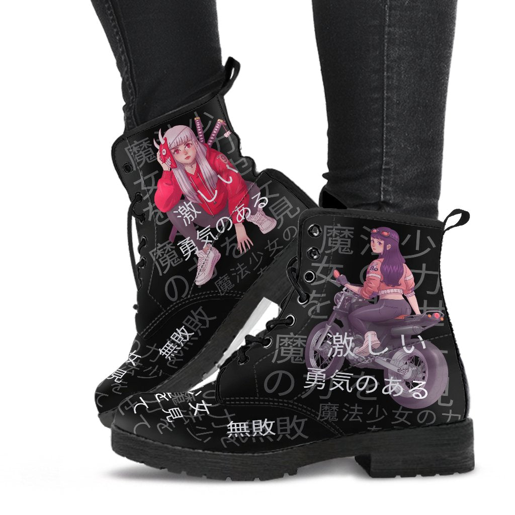 Anime Boots 7-Black Combat Boots Anime Custom Shoes Vegan