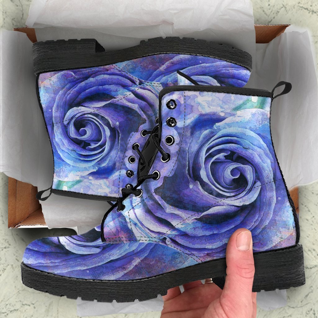 Combat Boots - Beautiful Purple Roses | Custom Shoes Purple