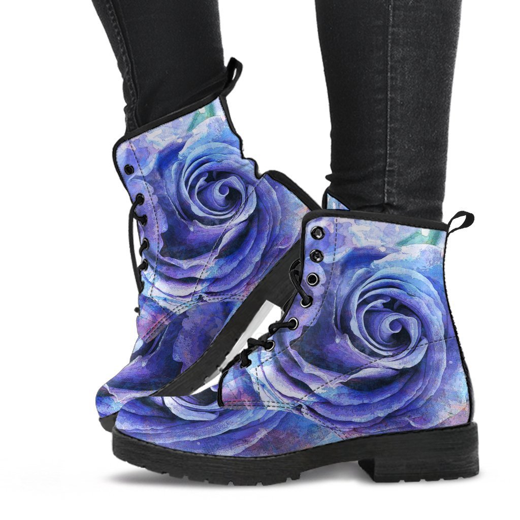 Combat Boots - Beautiful Purple Roses | Custom Shoes Purple