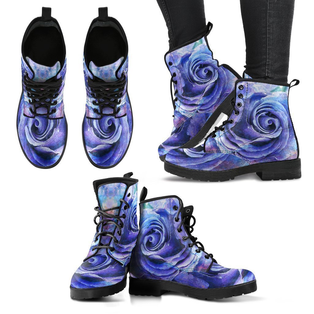Combat Boots - Beautiful Purple Roses | Custom Shoes Purple