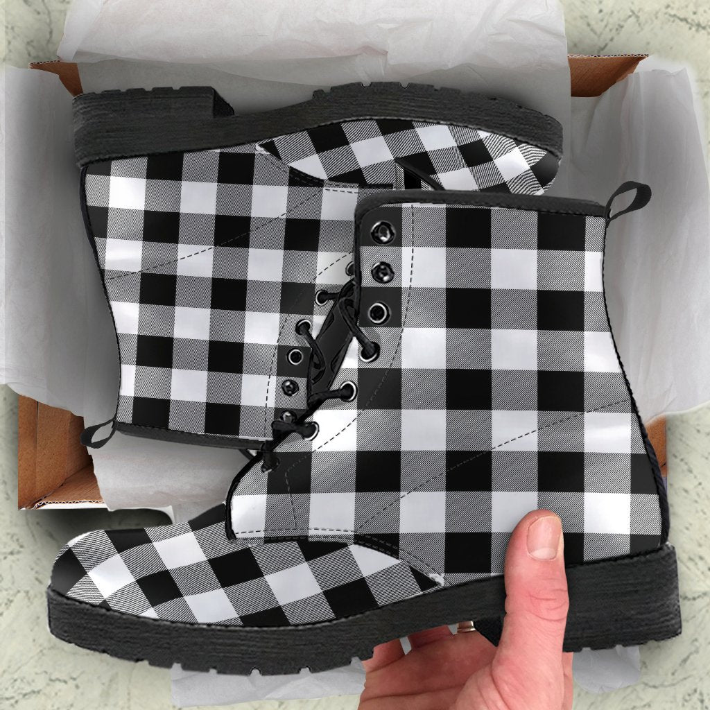 Combat Boots-Black and White Series 103 Vegan Leather