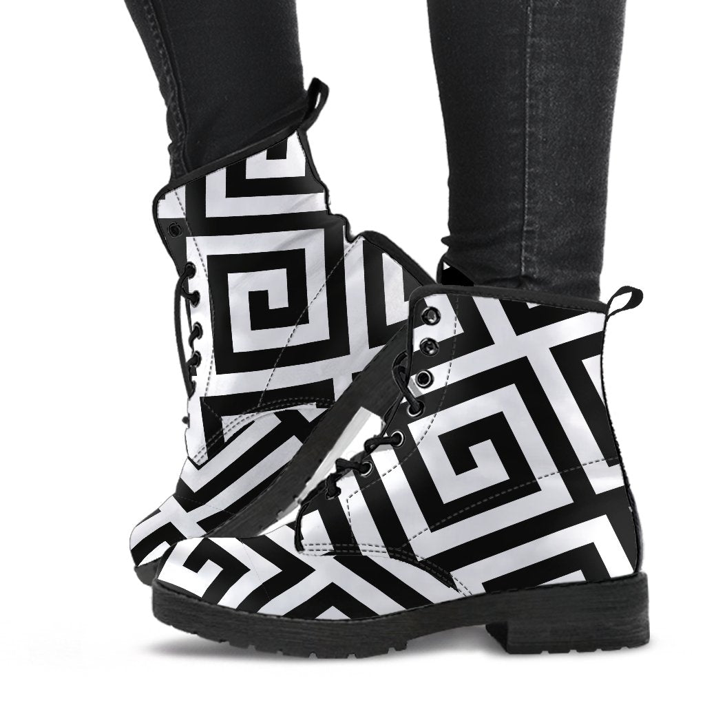 Combat Boots-Black and White Series 121 Vegan Leather