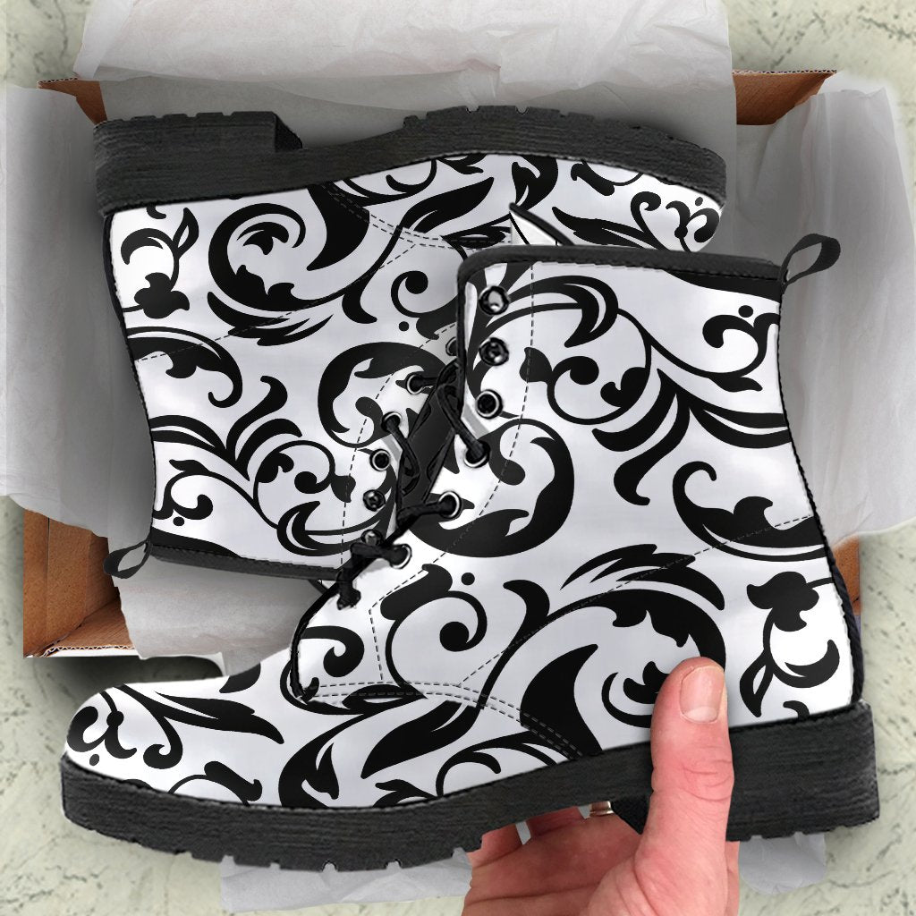 Combat Boots-Black and White Series 122 Vegan Leather