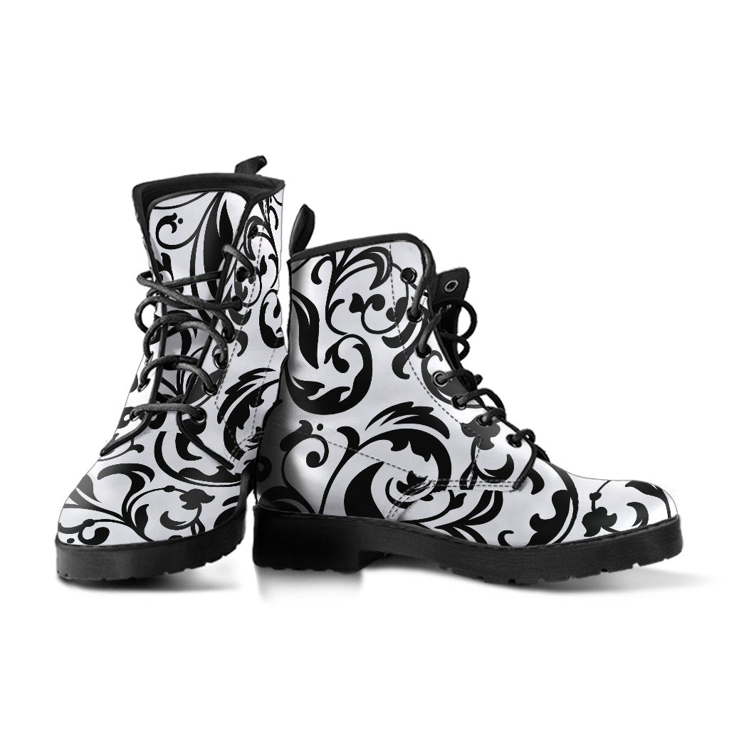 Combat Boots-Black and White Series 122 Vegan Leather