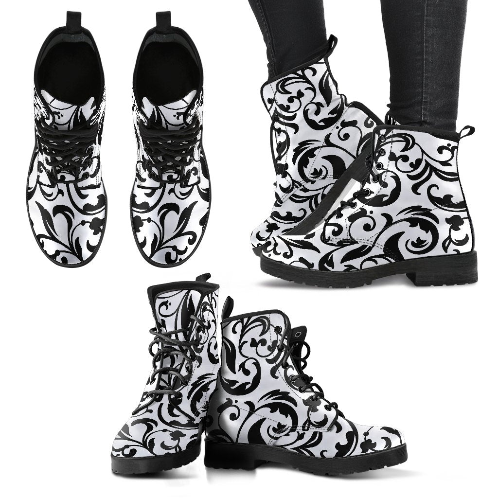 Combat Boots-Black and White Series 122 Vegan Leather