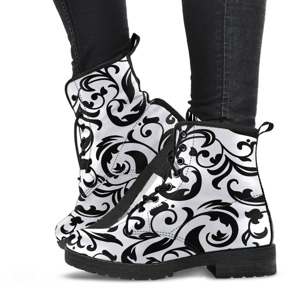 Combat Boots-Black and White Series 122 Vegan Leather