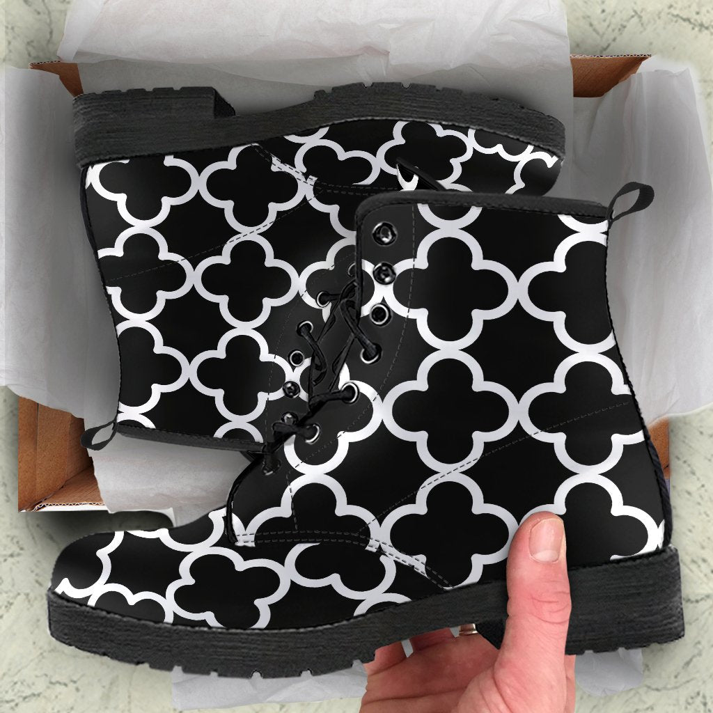 Combat Boots-Black and White Series 127 Vegan Leather