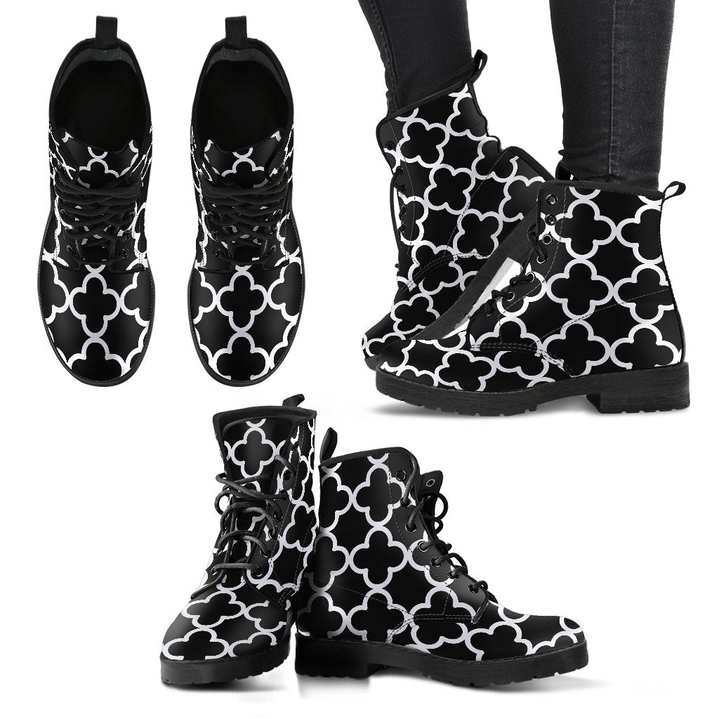Combat Boots-Black and White Series 127 Vegan Leather