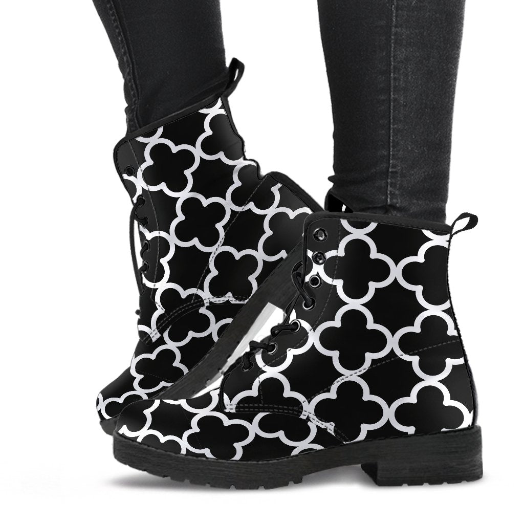 Combat Boots-Black and White Series 127 Vegan Leather