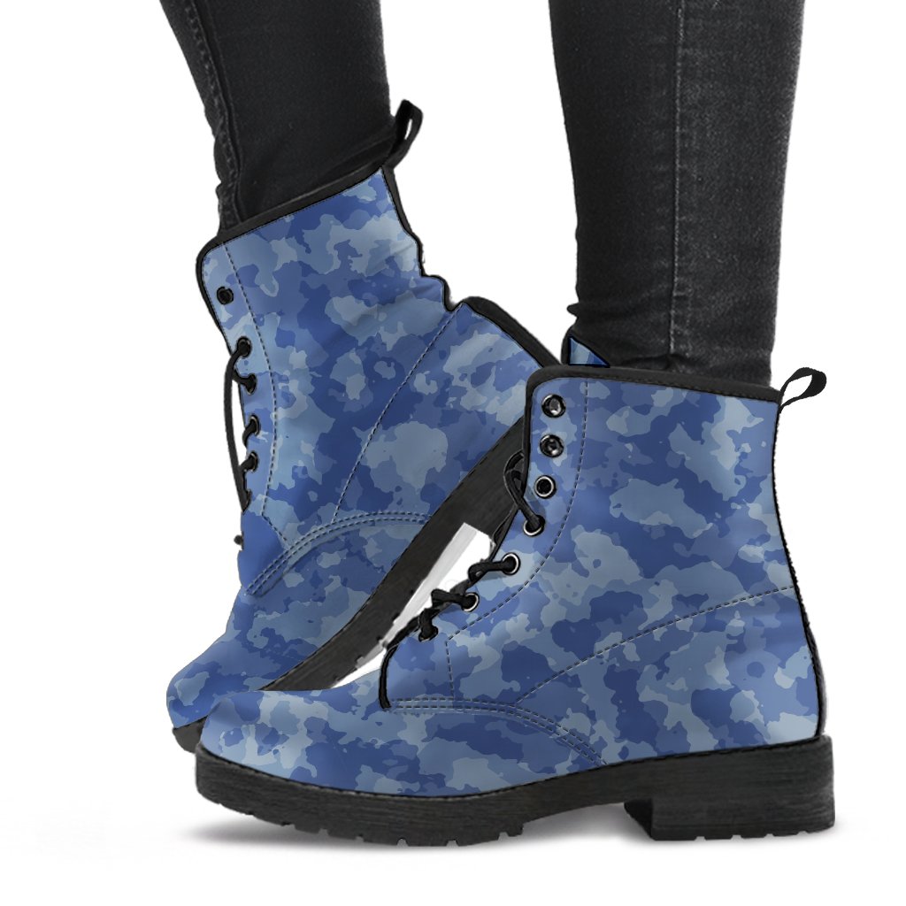 Combat Boots - Blue Camouflage | Boho Shoes Handmade Lace