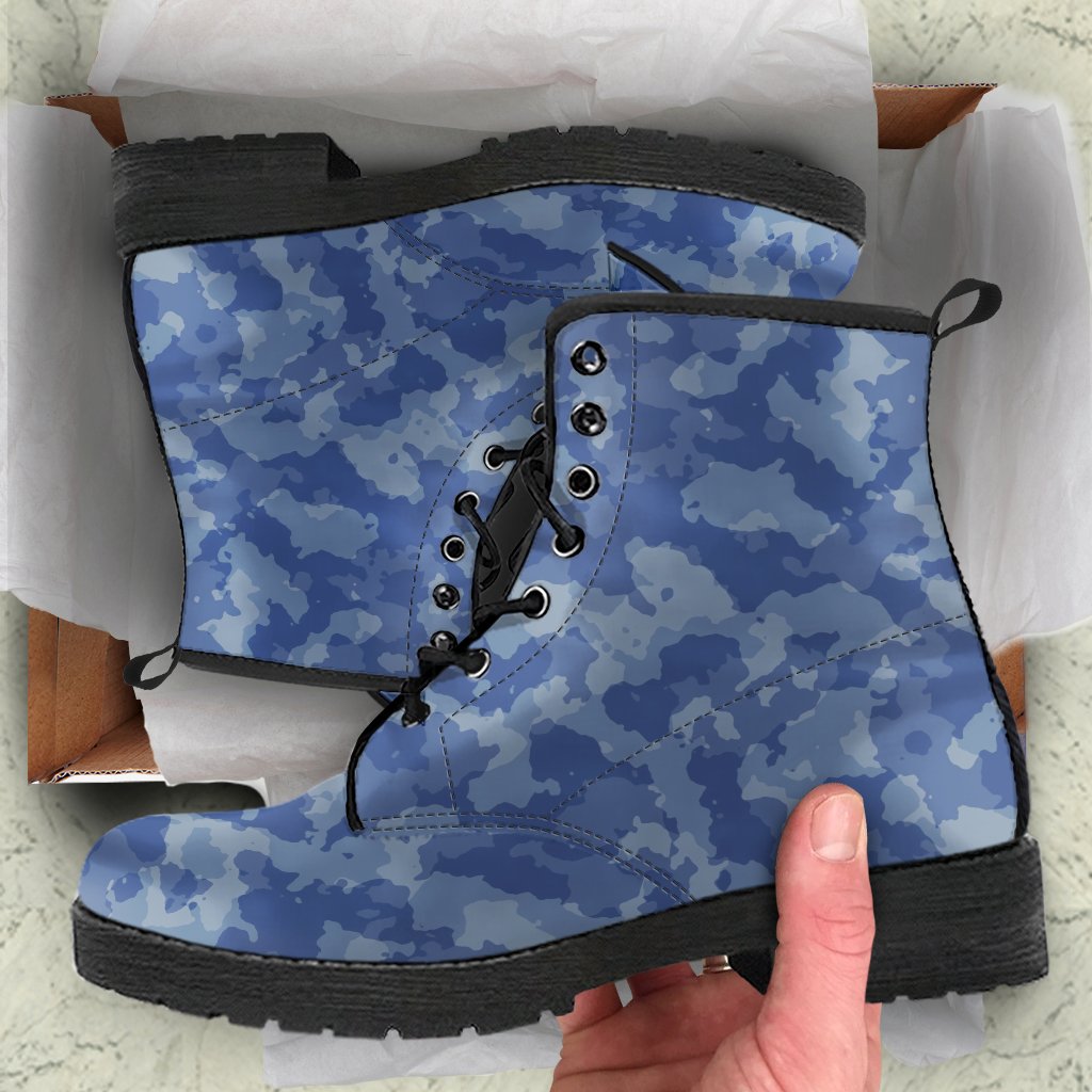 Combat Boots - Blue Camouflage | Boho Shoes Handmade Lace