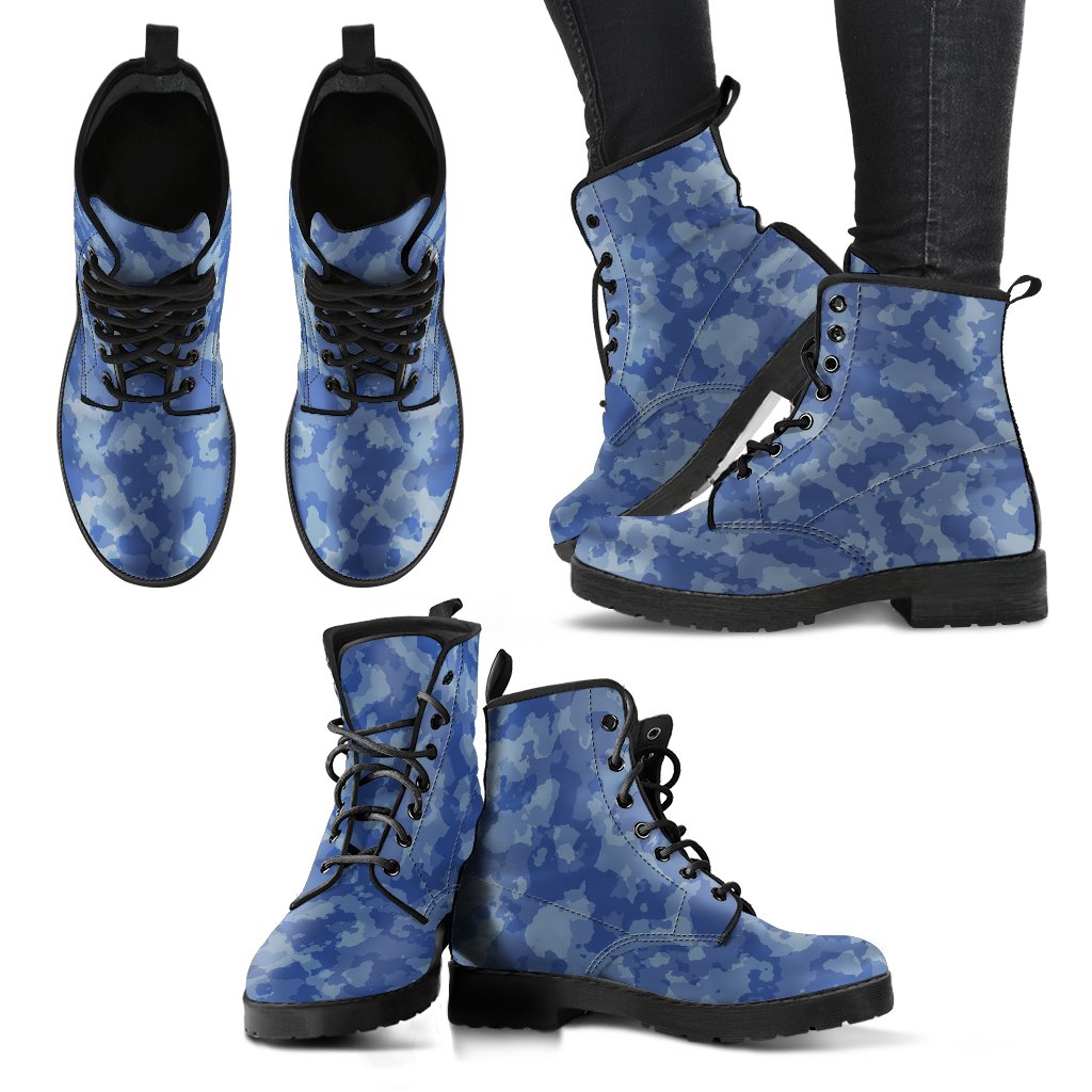 Combat Boots - Blue Camouflage | Boho Shoes Handmade Lace