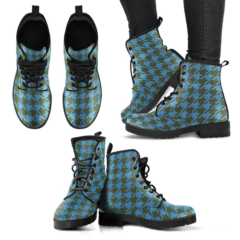 Combat Boots - Blue Houndstooth | Boho Shoes Handmade Lace