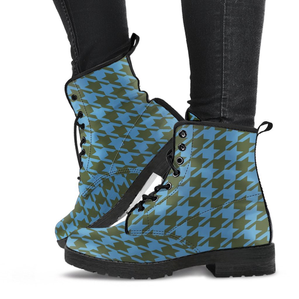 Combat Boots - Blue Houndstooth | Boho Shoes Handmade Lace