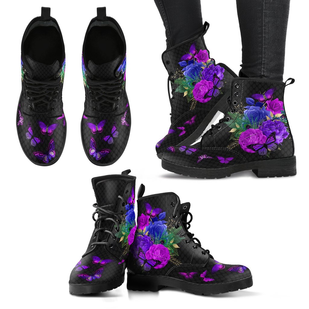 Combat Boots - Butterfly Shoes #107 Purple Custom Shoes