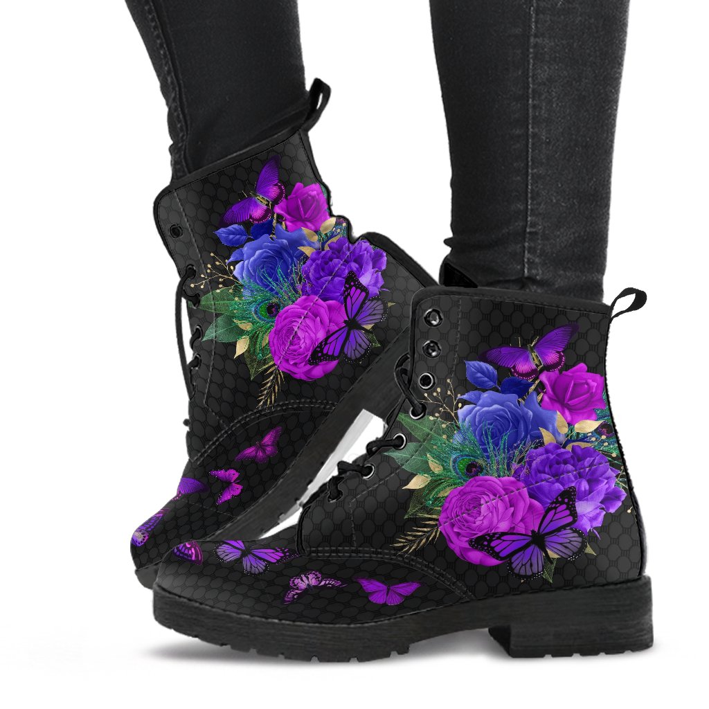 Combat Boots - Butterfly Shoes #107 Purple Custom Shoes