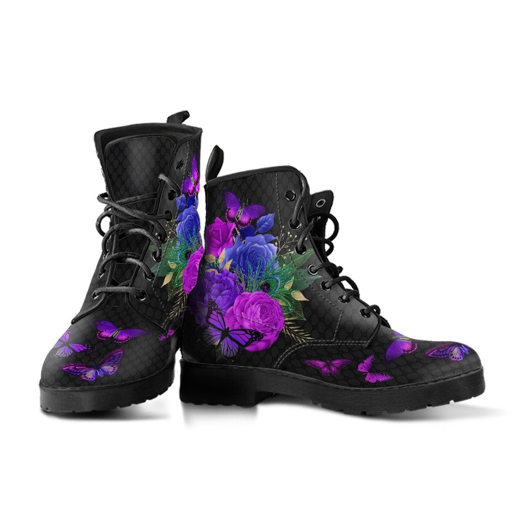 Combat Boots - Butterfly Shoes #107 Purple Custom Shoes