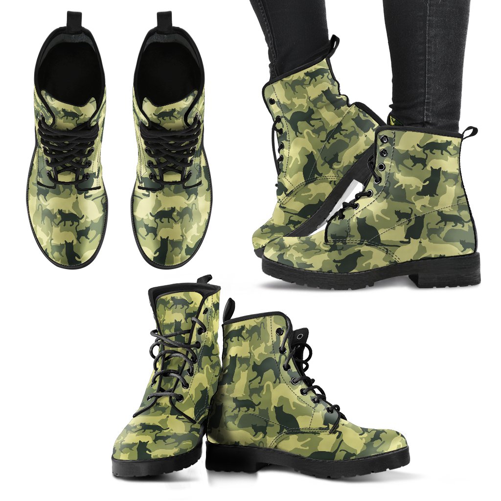 Combat Boots - Cat Camouflage | Boho Shoes Handmade Lace Up 