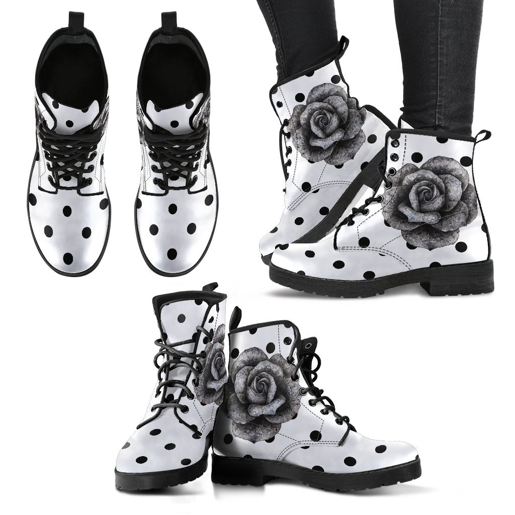 Combat Boots - Classic Rose Polka Dots | Boho Shoes Handmade